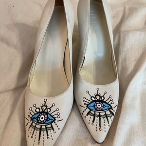 Tibi White Heels with Eye Motif